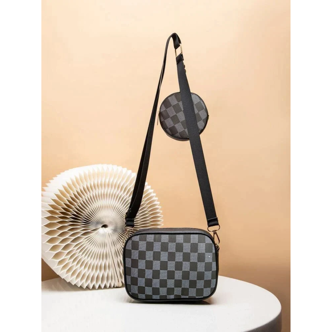 Checkered Coin Crossbody - Black