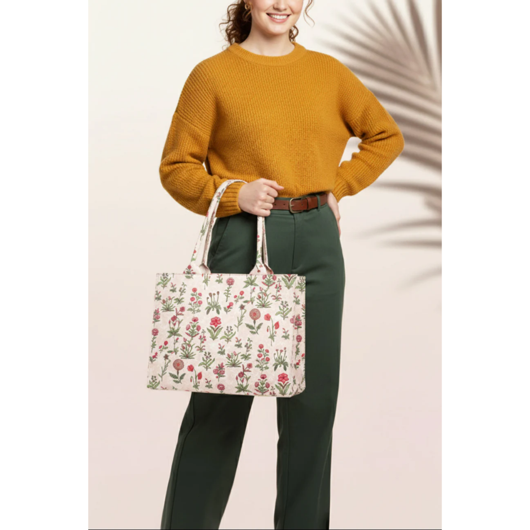 Floral Canvas Tote - Peach