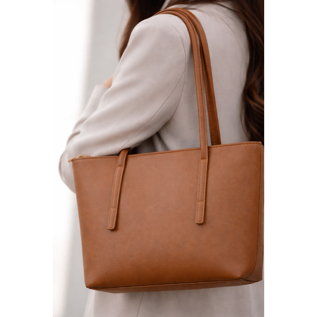 Matte Slim Strap Tote - Brown