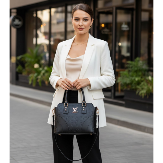 Pebbled Top-Handle Bag - Black