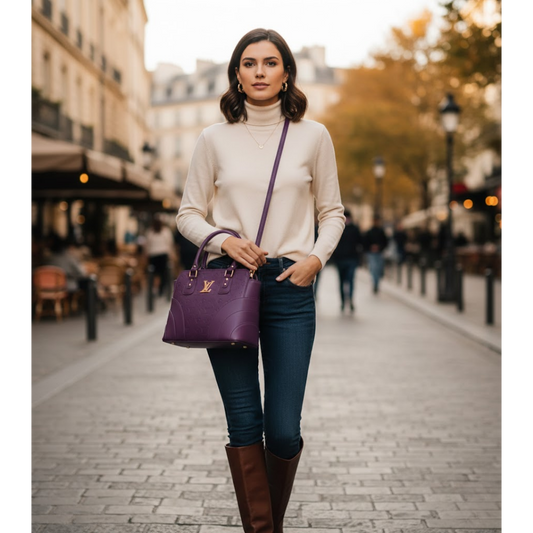 Pebbled Top-Handle Bag - Deep Purple