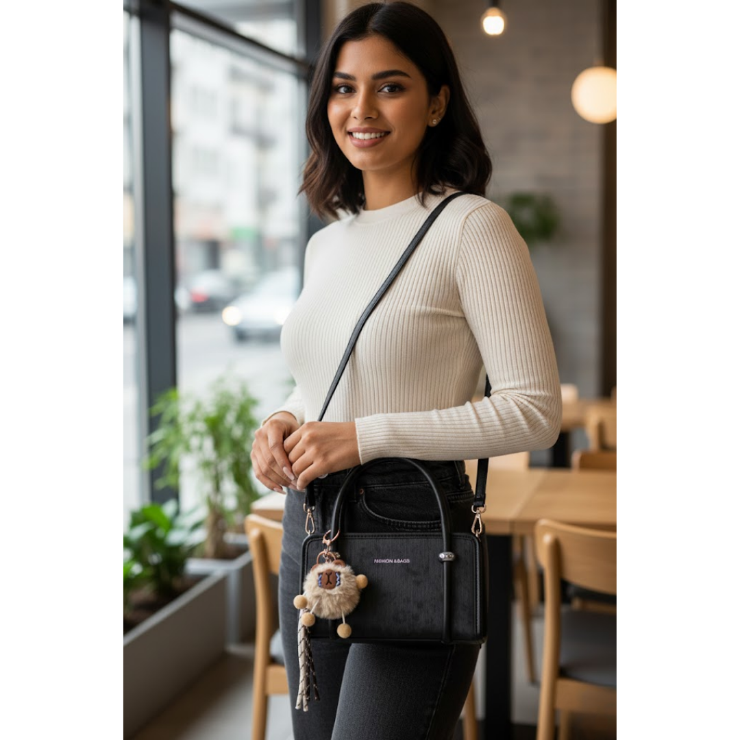 Premium Textured Handbag - Black