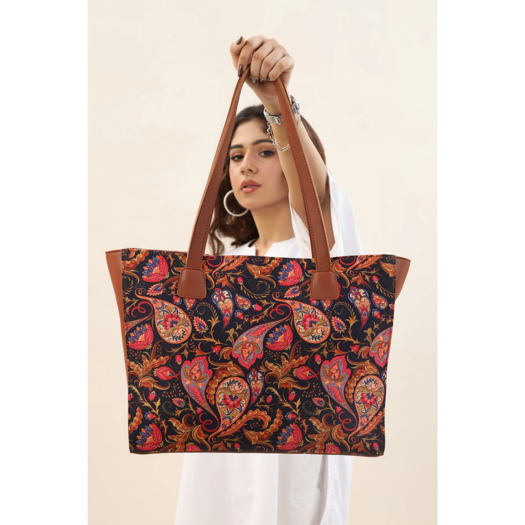 Shahi Side Rexine Canvas Tote - Black