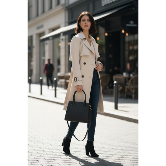 Structured Trapeze Tote - Black