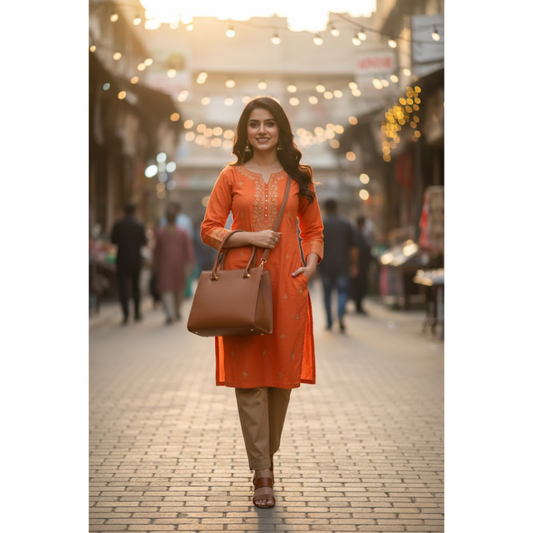 Structured Trapeze Tote - Brown