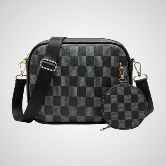 Checkered Coin Crossbody - Black