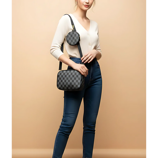 Checkered Coin Crossbody - Black