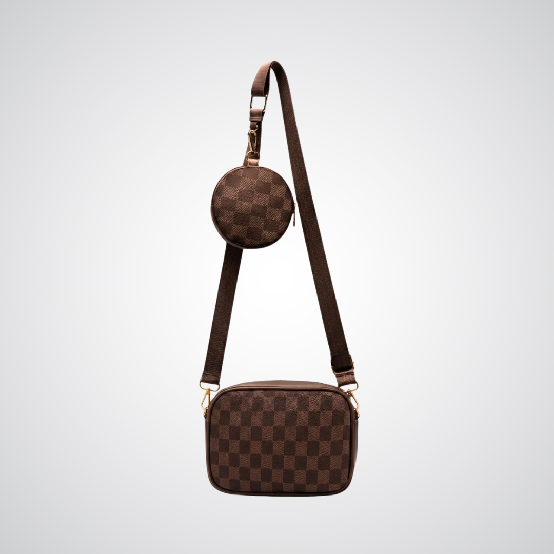 Checkered Coin Crossbody - Brown