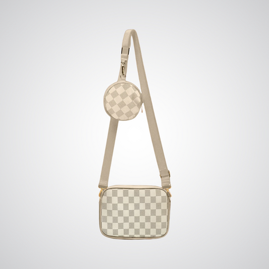 Checkered Coin Crossbody - White
