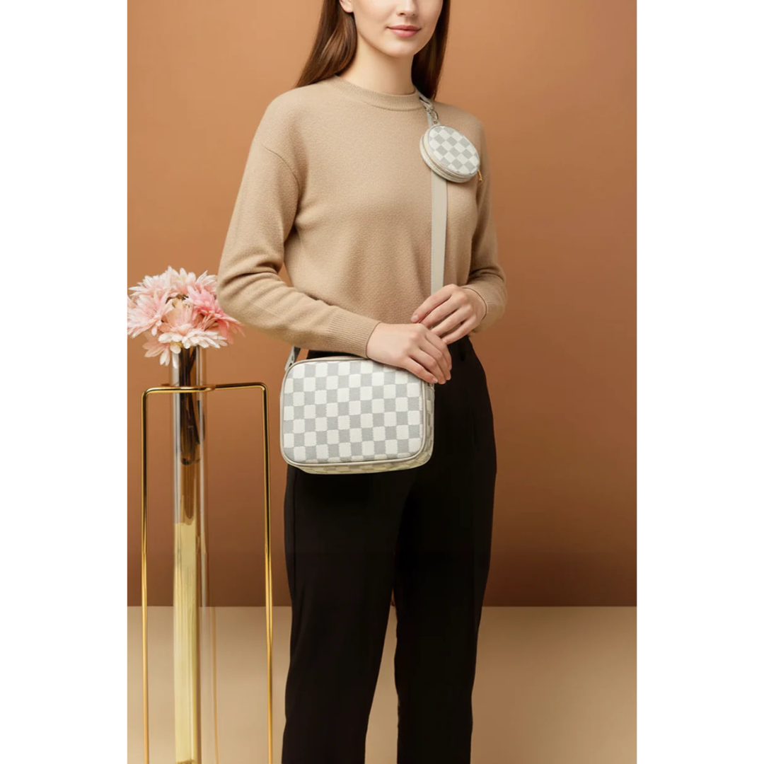Checkered Coin Crossbody - White