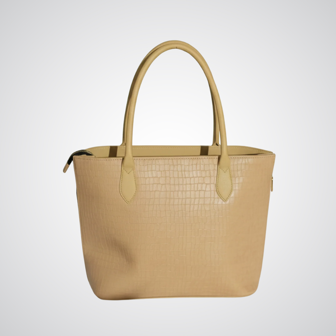 Croco Side Zip Tote - Beige