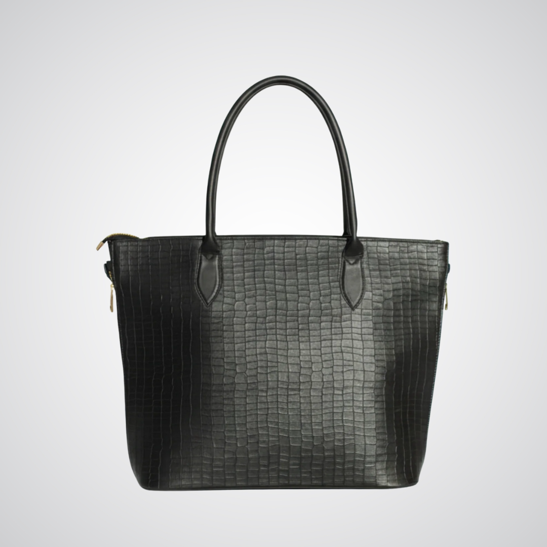 Croco Side Zip Tote - Black