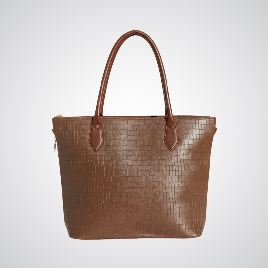 Croco Side Zip Tote - Brown