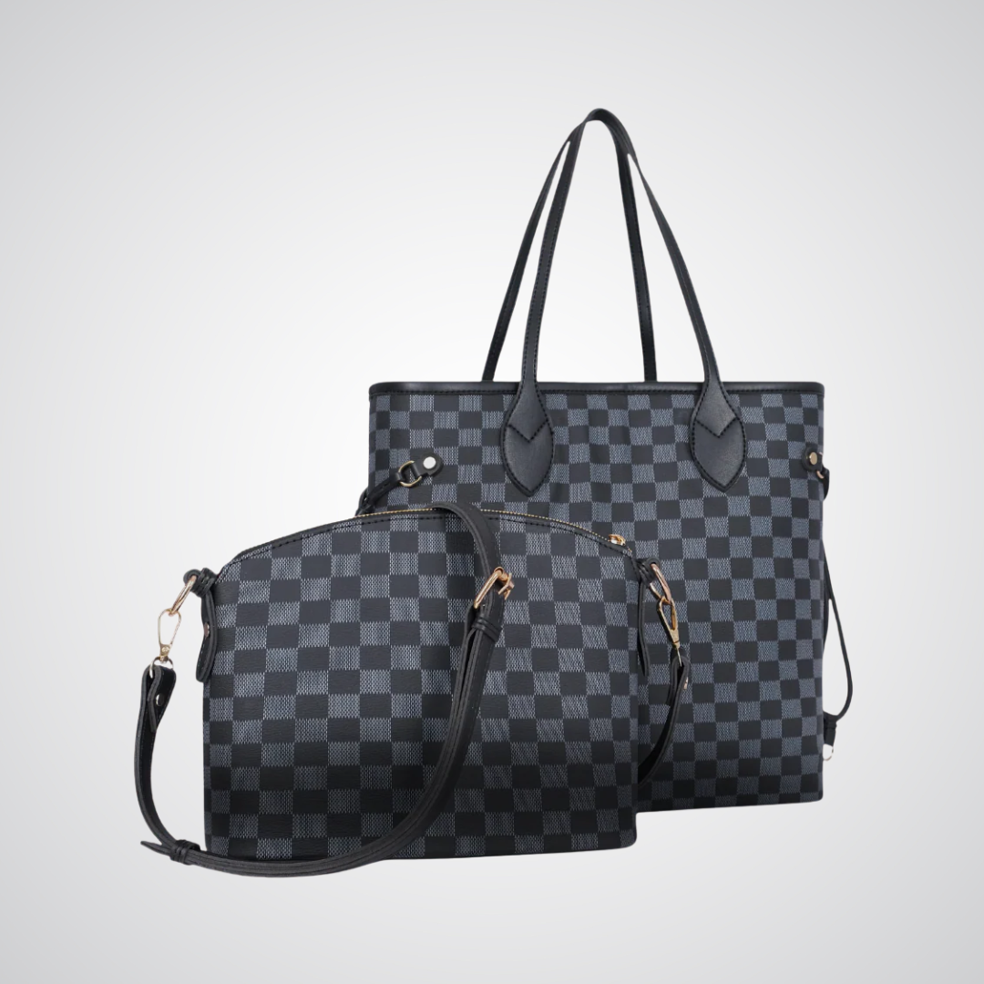Duo Checkered Tote - Black