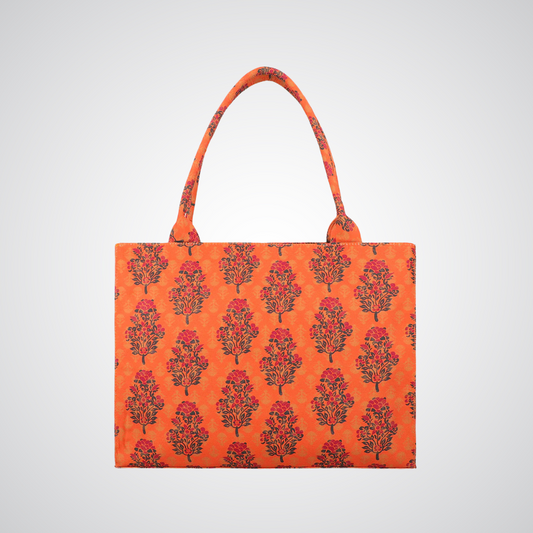 Floral Canvas Tote - Orange