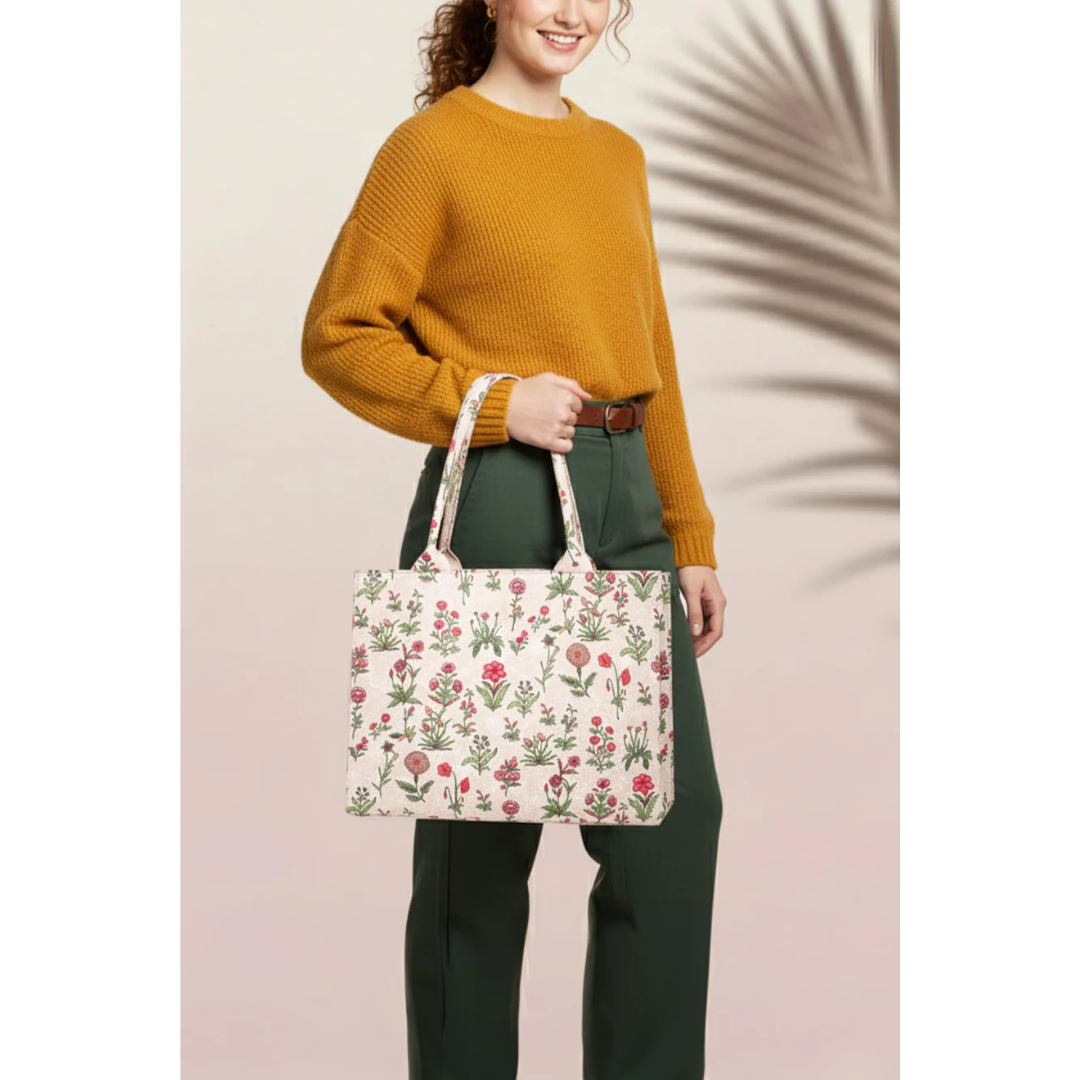 Floral Canvas Tote - Peach