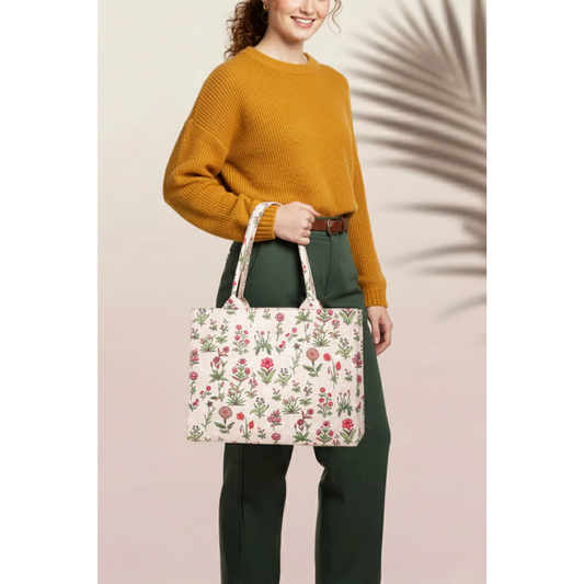 Floral Canvas Tote - Peach