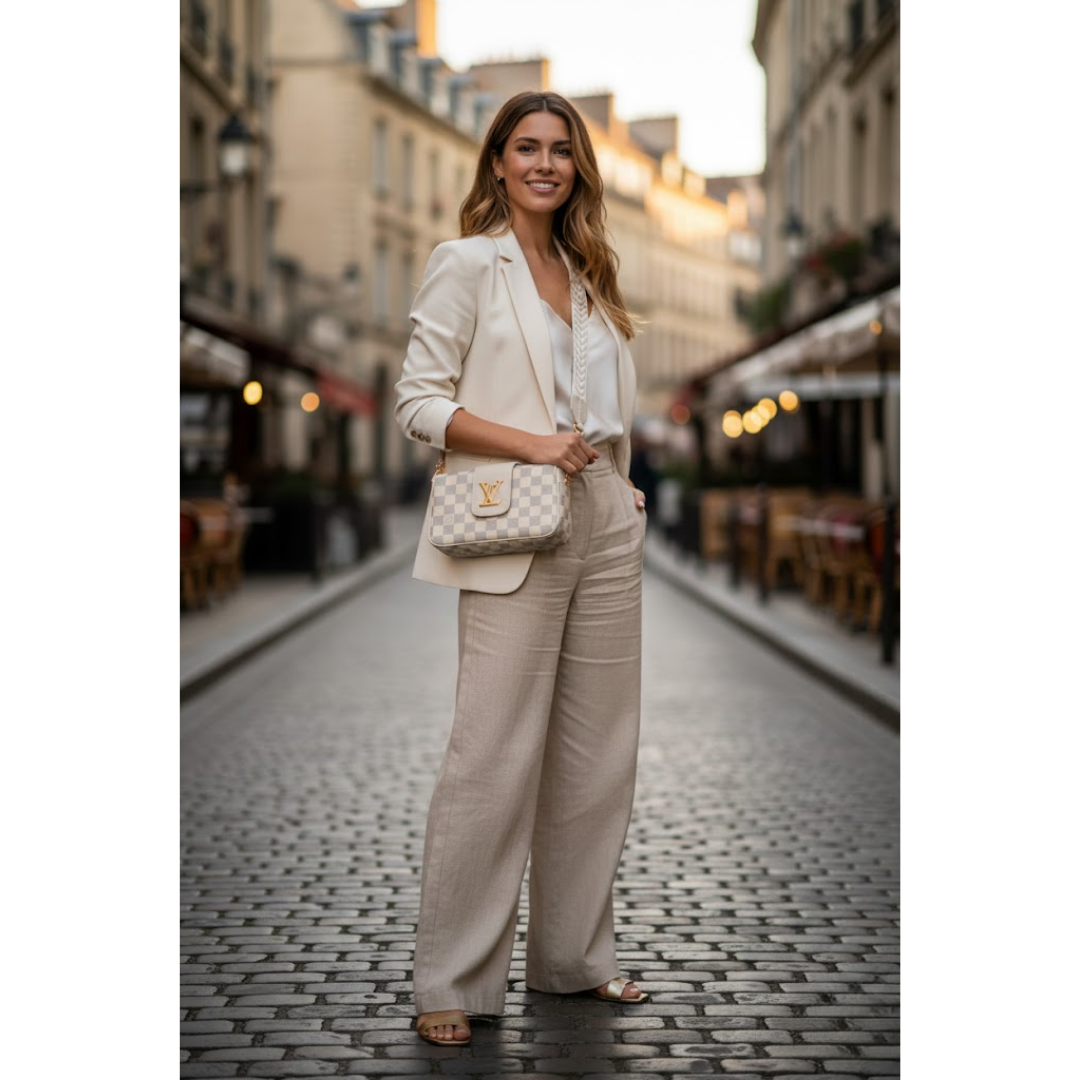 LV Checkered Crossbody Bag - Beige