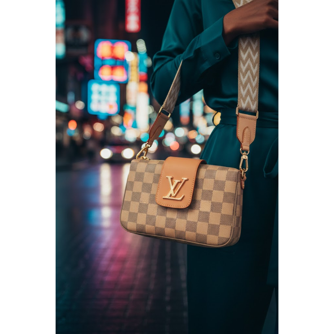 LV Checkered Crossbody Bag - Light Brown