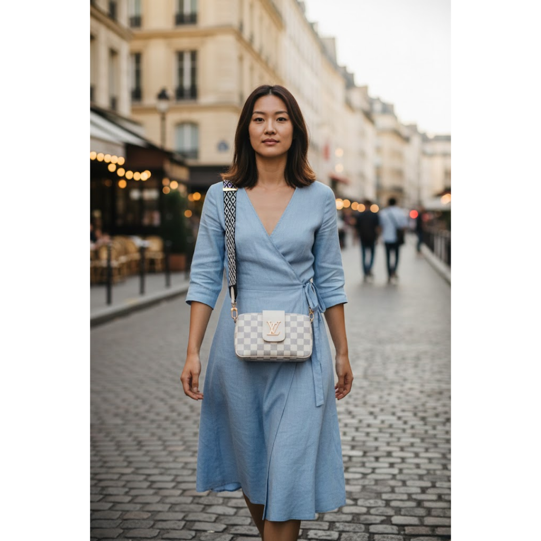 LV Checkered Crossbody Bag - White