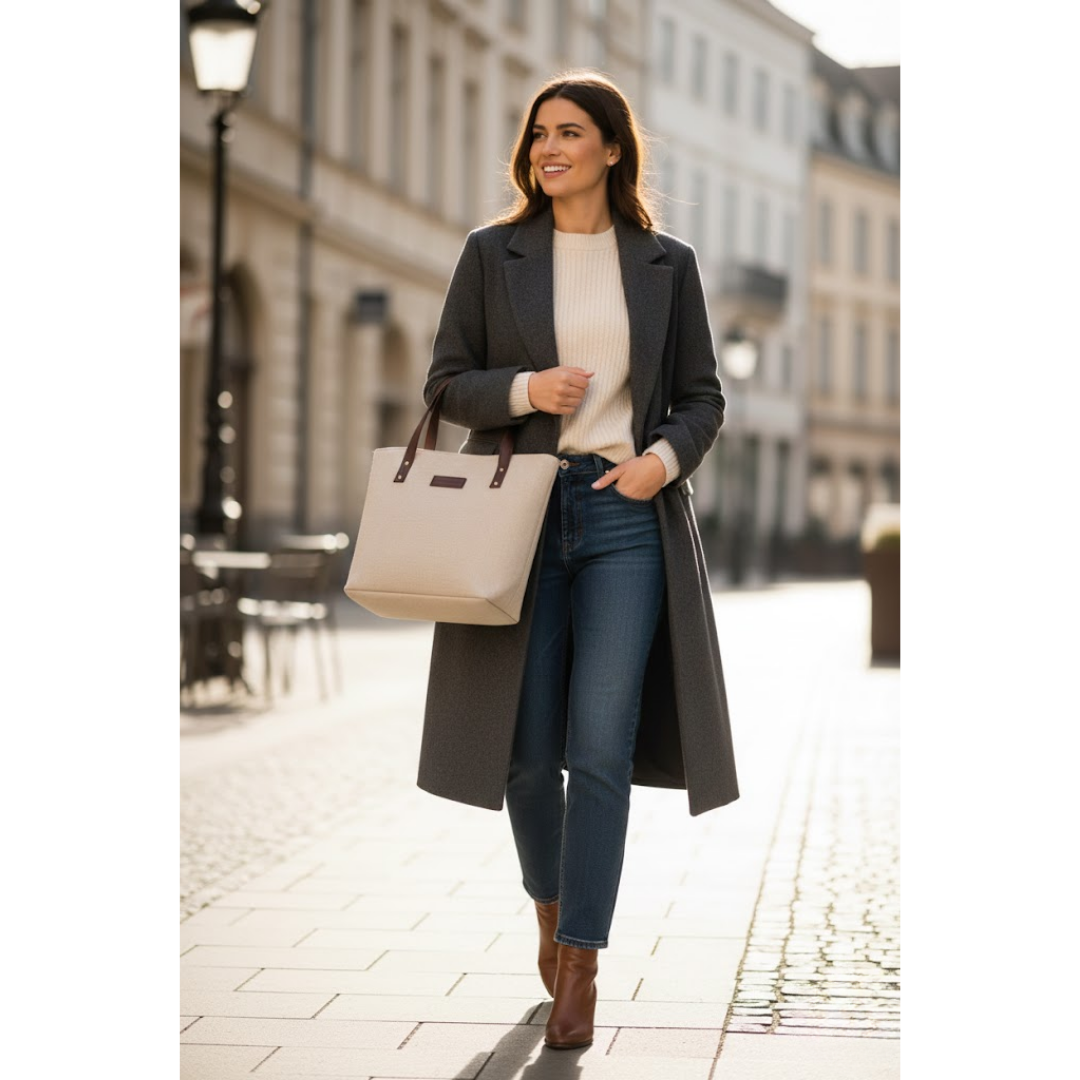 Luxe Grace Tote Bag - Beige