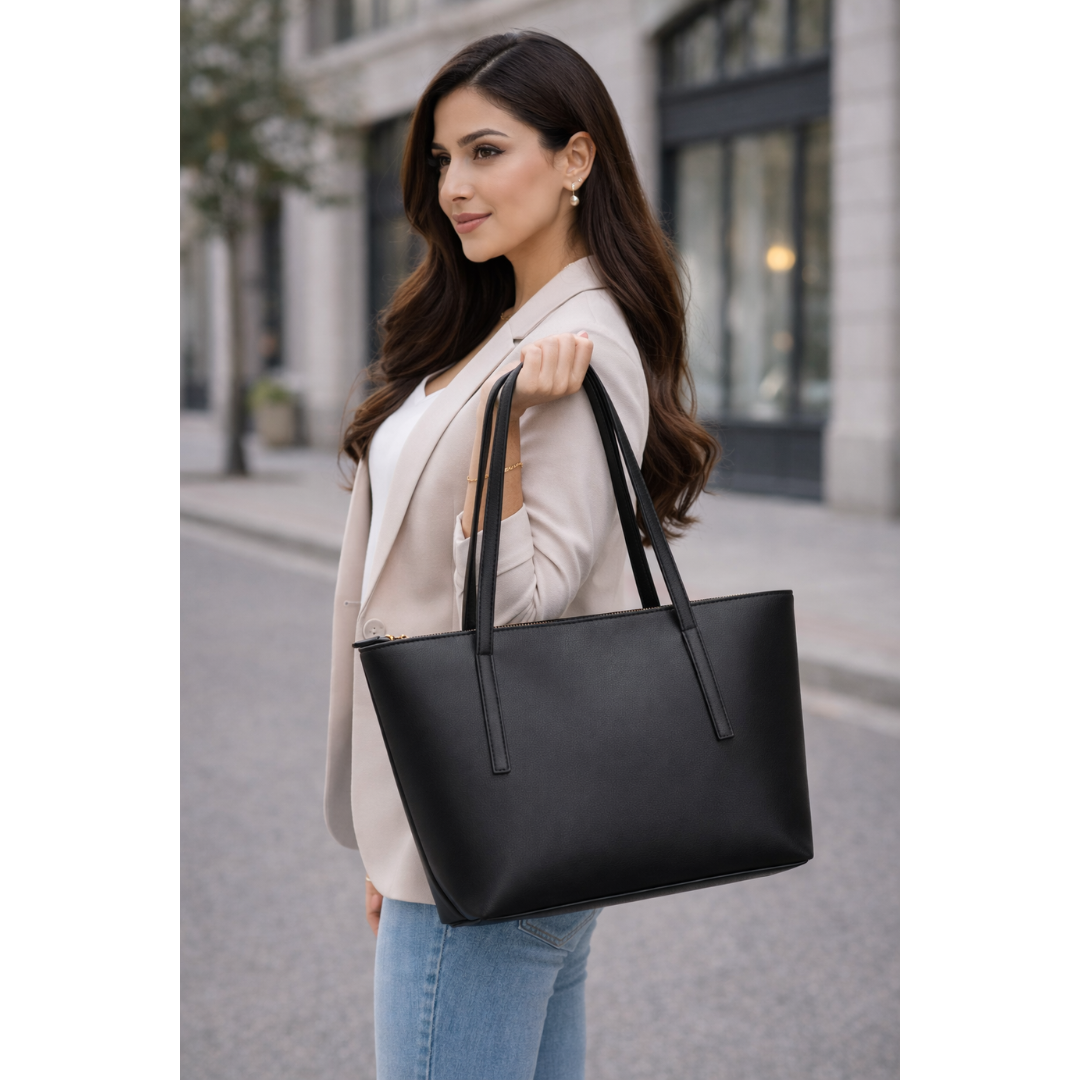 Matte Slim Strap Tote - Black