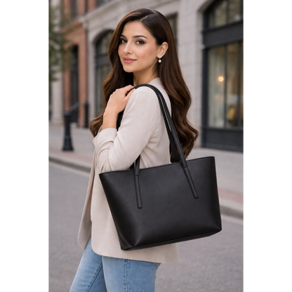 Matte Slim Strap Tote - Black