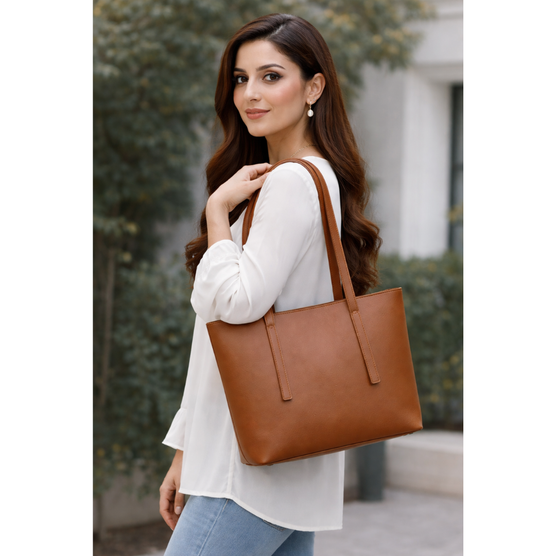 Matte Slim Strap Tote - Brown