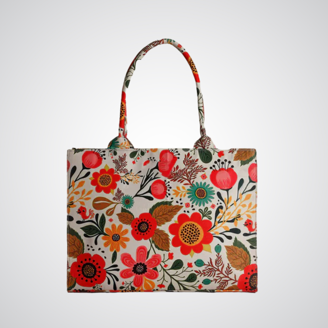 Bagwati multicolor floral canvas tote bag with vibrant flower design on white background