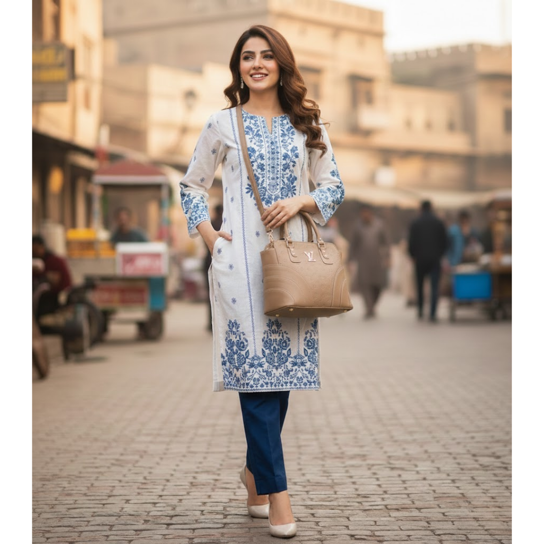 Pebbled Top-Handle Bag - Beige