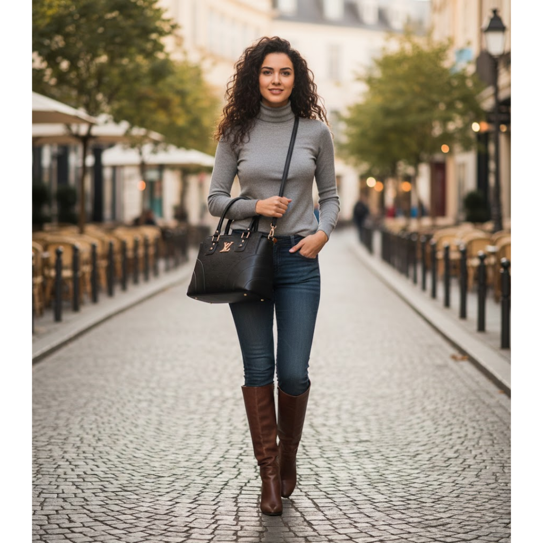 Pebbled Top-Handle Bag - Black