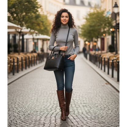 Pebbled Top-Handle Bag - Black