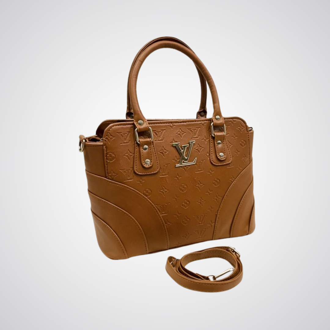 Pebbled Top-Handle Bag - Brown