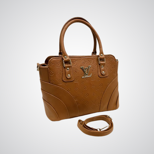 Pebbled Top-Handle Bag - Brown