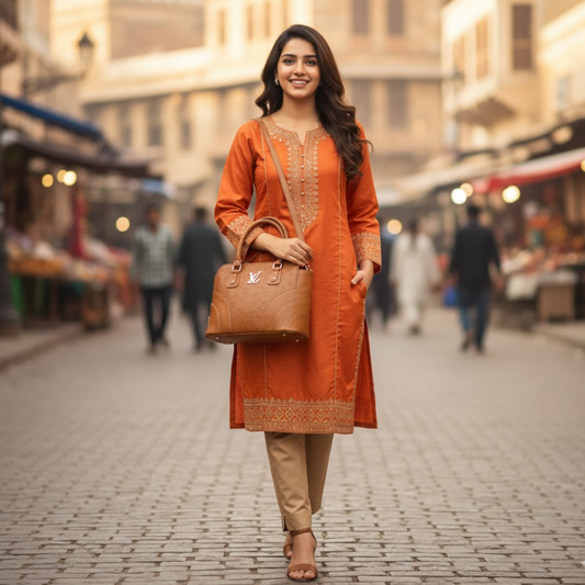 Pebbled Top-Handle Bag - Brown