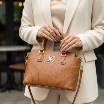 Pebbled Top-Handle Bag - Brown