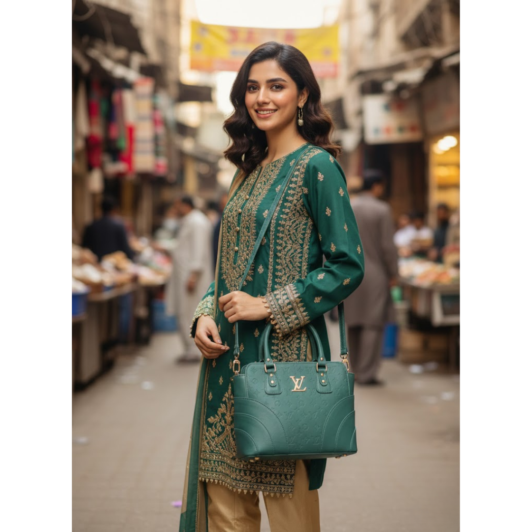 Pebbled Top-Handle Bag - Teal Green