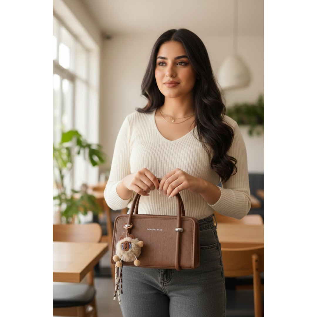 Premium Textured Handbag - Dark Brown