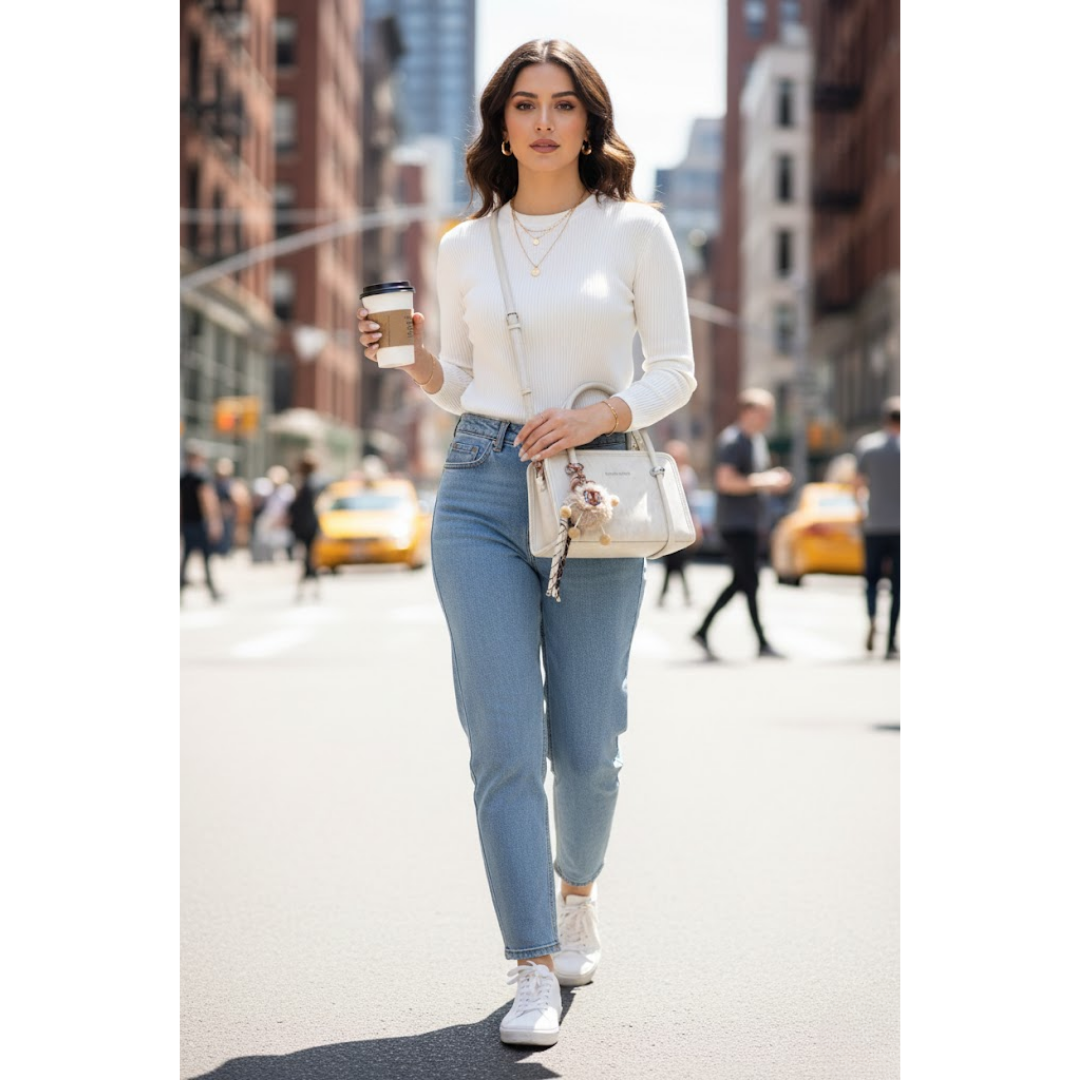 Premium Textured Handbag - White