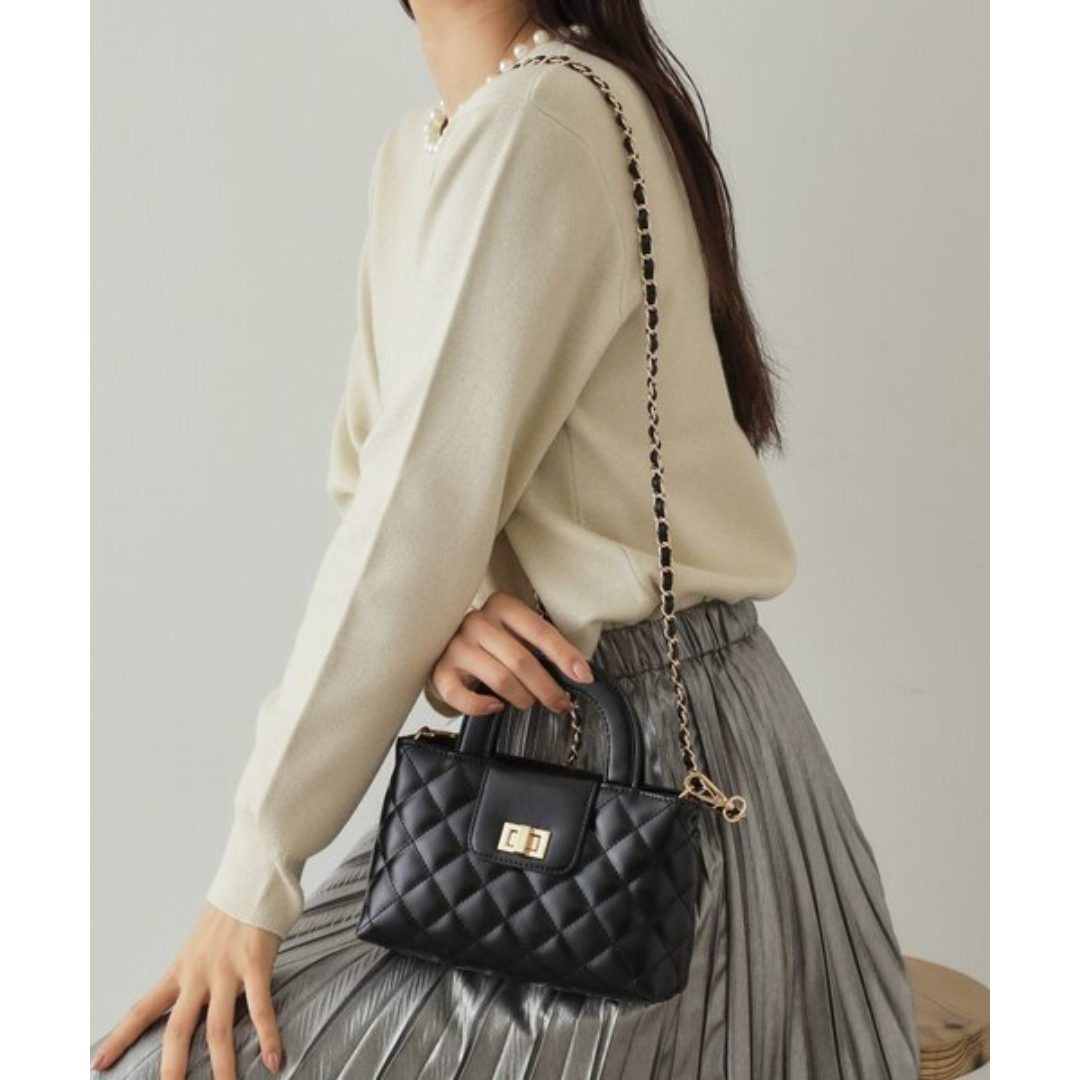 Quilted Mini Top-Handle Bag - Black