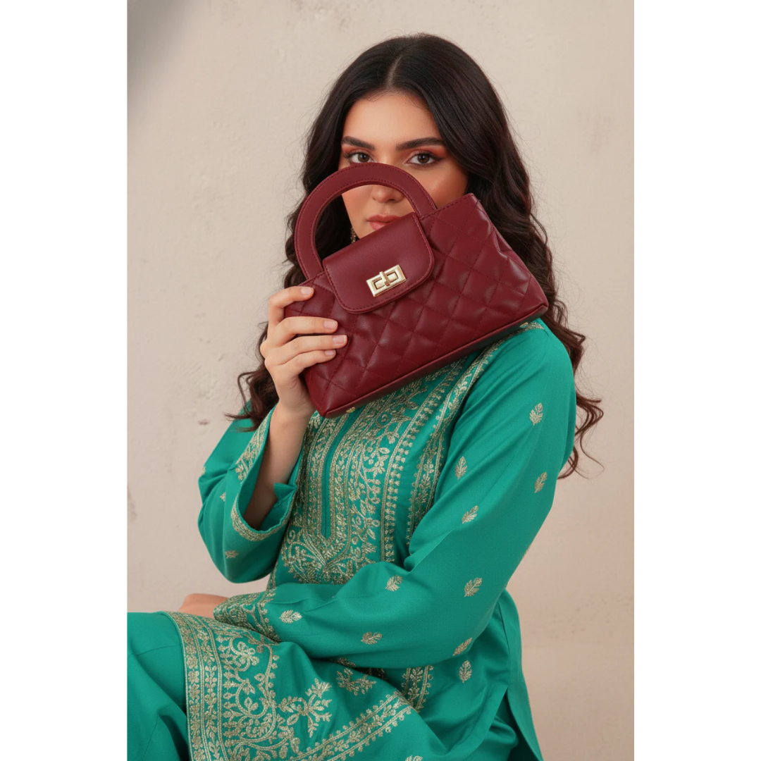 Quilted Mini Top-Handle Bag - Maroon