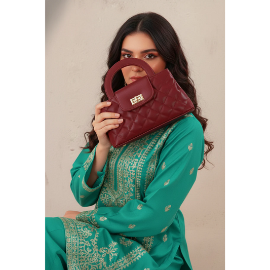 Quilted Mini Top-Handle Bag - Maroon