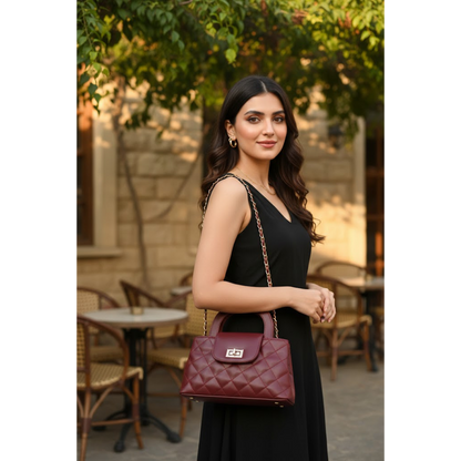 Quilted Mini Top-Handle Bag - Maroon