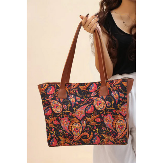 Shahi Side Rexine Canvas Tote - Black