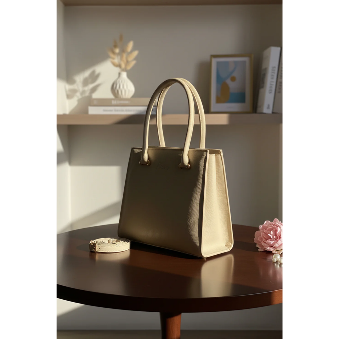 Structured Trapeze Tote - Beige