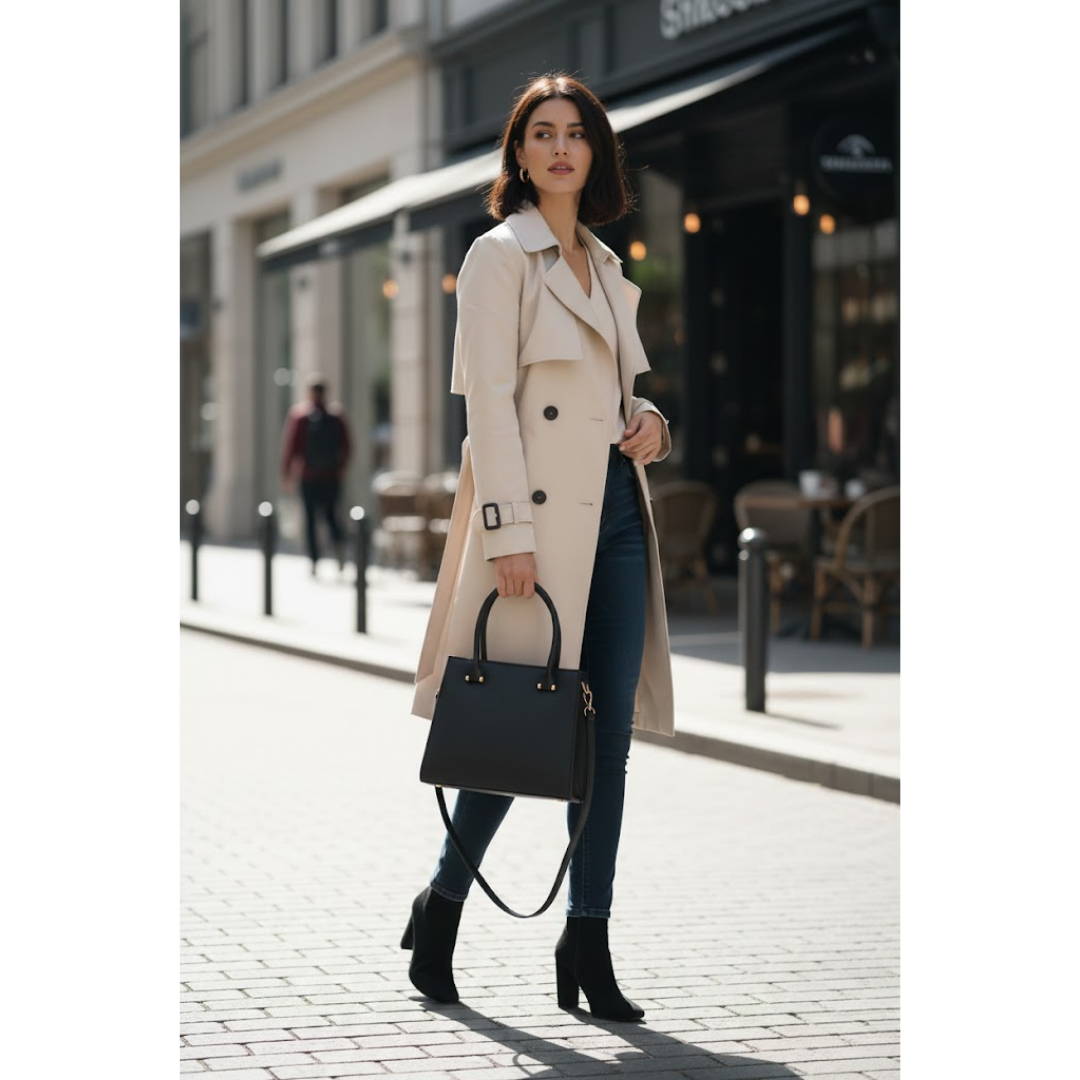 Structured Trapeze Tote - Black