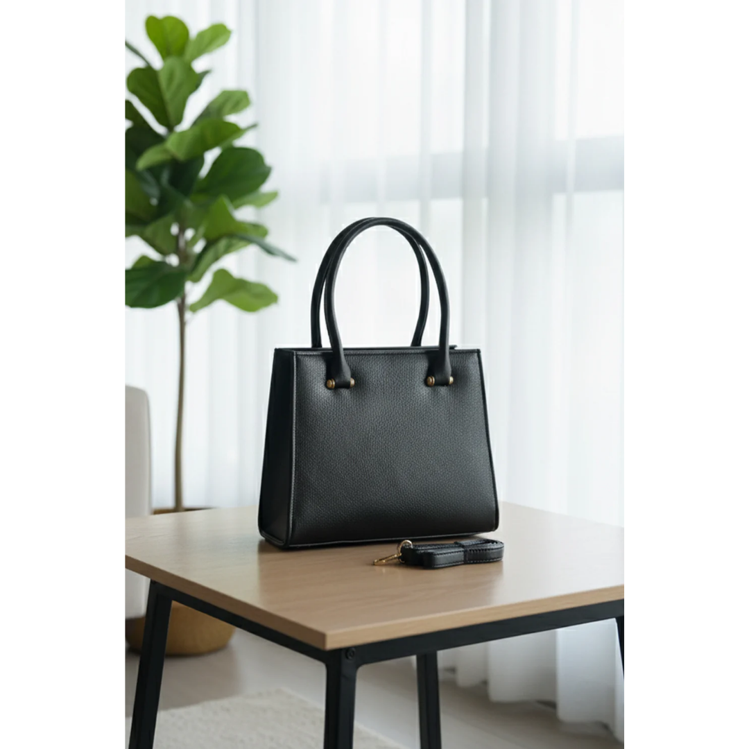 Structured Trapeze Tote - Black