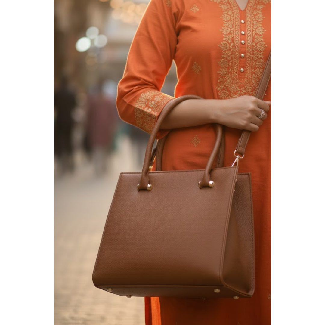 Structured Trapeze Tote - Brown